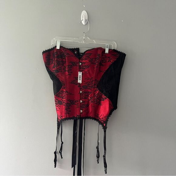 NEW Adore Me Red & Black Lace Corset Size XL Boned - Picture 11 of 11